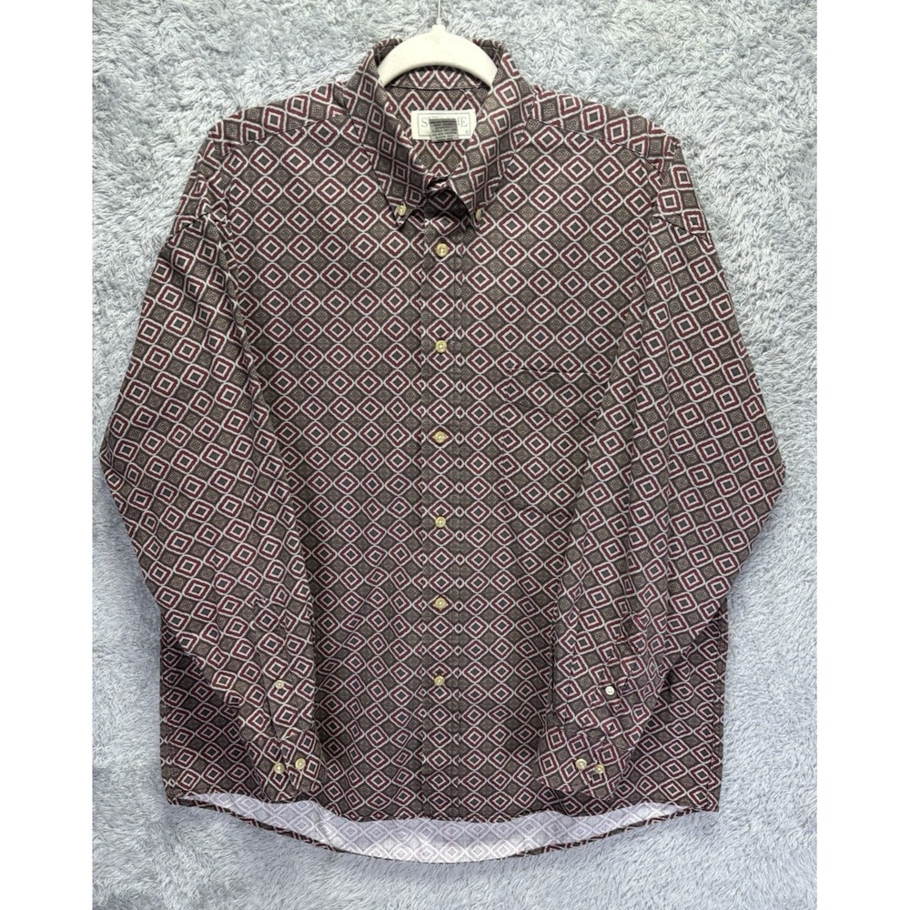 VTG 90s Supreme Mens L Maroon Geometric Button Up Shirt Cotton Streetwear Retro